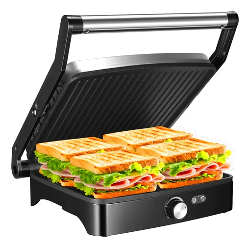 OSTBA Panini Press Grill Indoor Sandwich Maker with Temperature Setting, 4 Slice Large Non-stick Versatile Grill, Opens 180 Degrees to Fit Any Type or Size of Food, Removable Drip Tray, 1200 W