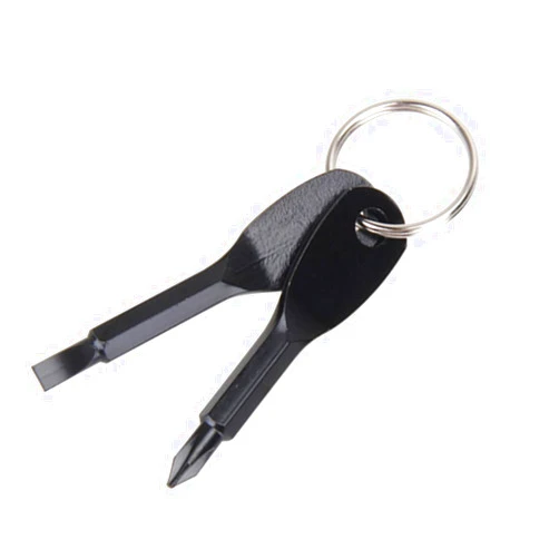 YIUIRUOI 1 Set of Mini Stainless Steel Keychain Screwdriver Set Portable Phillips and Flathead Screwdriver Outdoor Emergency Handy Tool (Black)