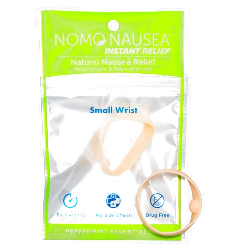 NoMo Nausea Relief Wristband | Motion Sickness Band with Peppermint Aromatherapy and Acupressure | 30-Second Nausea Relief Band | Petite to Small | Nude | Pack of 2
