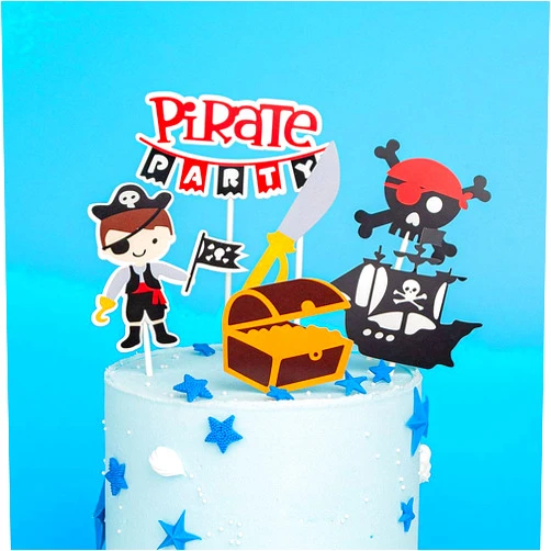 PureArte DIY Happy Birthday Ocean Sailing Yacht Boat Nautical Pirate Ship Theme Cake Cupcake Topper For Kids Party Decoration Props