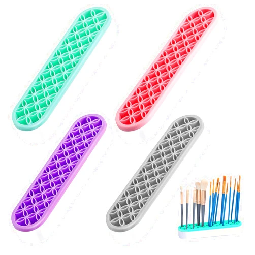 Frienda 4 Pcs Silicone Makeup Brush Holder Stand Multipurpose Cosmetic Travel Storage Box Painting Pen Brush Organizer Desktop Makeup Brush Drying Rack for Brush, Eyeliner Pencil Art (Multicolored)