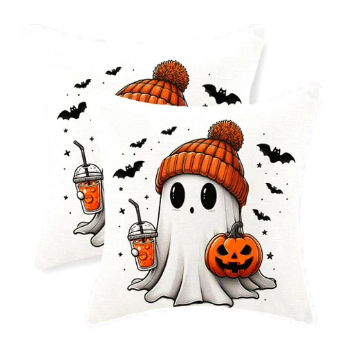 JEFERSO Halloween Pillow Covers 20x20 Set of 2 Pumpkin Black Bats Cute Ghost Throw Pillow Covers Halloween Decorations Outdoor Pillowcase for Halloween Home Decor Linen Cushion Case for Couch Sofa