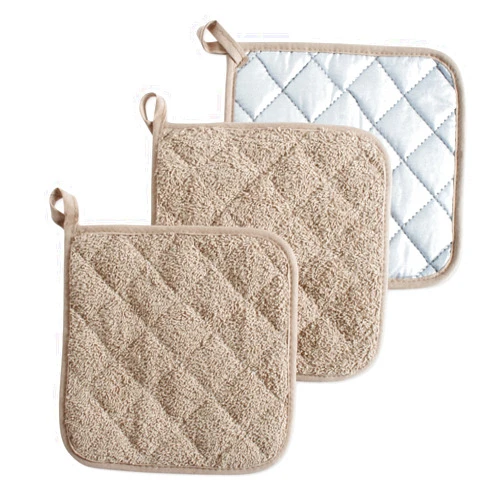 DII Basic Terry Collection Quilted 100% Cotton, Potholder, Stone, 3 Piece
