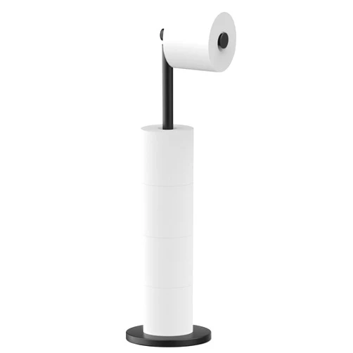 Kusmil Free Standing Toilet Paper Holder Stand, Black Toilet Paper Holder Stainless Steel Rustproof Tissue Roll Holder Floor Stand Storage for Bathroom