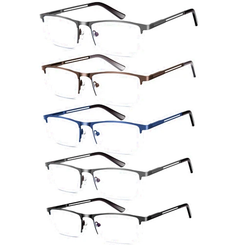 KONHAGO Blue Light Blocking Reading Glasses for Men, Half Frame Metal Readers Spring Hinge Eyeglasses Anti Eyestrain/Glare/UV