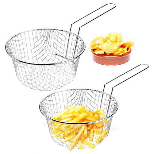 Yesland 2 Pack Wire Fry Basket - 8.5-Inch Stainless Steel French Fry Chips Baskets Net - Round Wire Mesh Frying Serving Food Presentation Tableware for Chips, Onion Rings & Chicken Wings (Silver)
