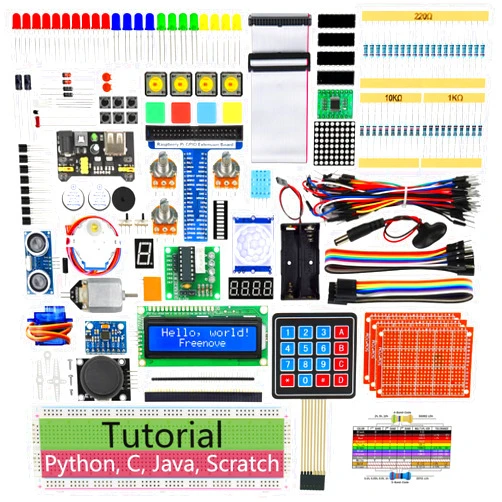 Freenove Ultimate Starter Kit for Raspberry Pi 5 4 B 3 B+ 400 Zero 2 W, 962-Page Detailed Tutorial, Python C Java Scratch Processing Code, 223 Items, 128 Projects (Raspberry Pi NOT Included)