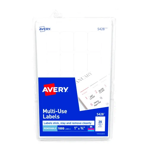 Avery Self-Adhesive Removable Labels, 0.75 x 1 Inches, White, 1000 per Pack (05428)
