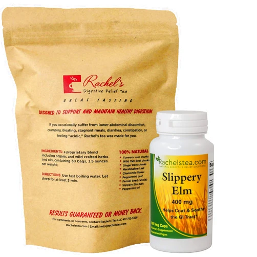 Rachelstea Rachel's Tea (30 Bags/60 Cups), Plus Slippery Elm Bark, 400 mg, 100 Capsules