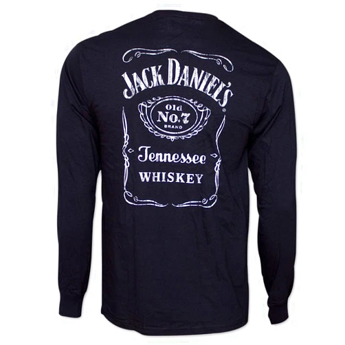 212 Main Jack Daniels Jack Daniels Classic Label Graphic Mens Black Long Sleeve Shirt - Extra Large