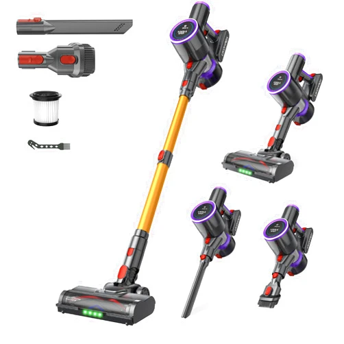 UKDMROX Cordless Stick Vacuum Cleaner: 550W 50KPA 45Mins with Powerful Suction, Self-Standing Lightweight Wireless Rechargeable Handheld Vacuum with Touch Screen for Home Pet Hair/Carpets/Floors