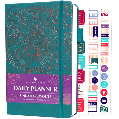 Legend Planner for Productivity – Undated 6-Month Daily Planner to-Do List, Time Management Tool to Increase Focus & Achieve Goals – Dark Teal