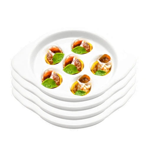 UOIENRT 4 Pcs Ceramic Escargot Plates, French Baked Snails with 6 holes 7 inch and Handles White Ceramic Plates Diet Plate for Microwave Oven
