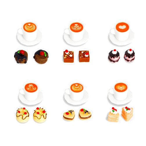 Hiawbon 24 Pcs Miniature Food Kitchen Decoration Sets 1:12 Miniature Coffee Mugs Cakes Dessert Model Pretend Coffee Food Miniatures Decor Cake Toppers for DIY Mini Kitchen Micro Landscape