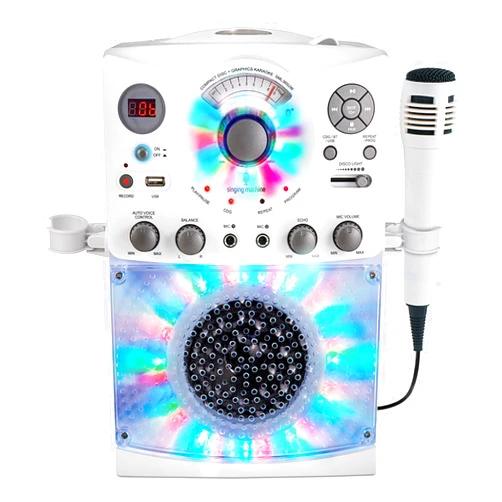 Singing Machine Portable Karaoke Machine for Adults & Kids with Wired Microphone, White - Built-In Speaker, Bluetooth with LED Disco Lights - Karaoke System with CD+G Player & USB Connectivity