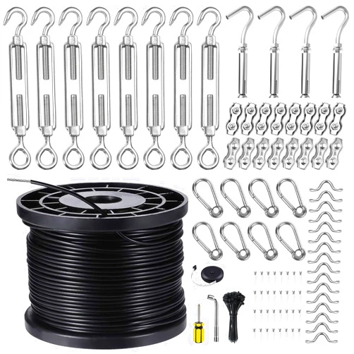 BLIKA Globe String Light Suspension Kit, Outdoor Light Guide Wire, 600FT Coated Stainless Steel 304 Wire Rope, String Light Hanging Kits, Light Hanging Kit