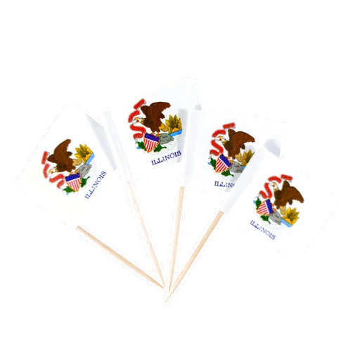 JBCD Illinois Toothpick Flag Mini Small Illinois Cupcake Topper Flags, 100 pcs