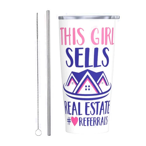 Desilanagn This Girl Sells Real Estate Agent Planner Christmas for Women Supplies Ornaments, Funny Coffee Mug 20 OZ Vacuum Water Bottle Insulated Travel Cup With Straw Lid Stainless Steel Tumbler