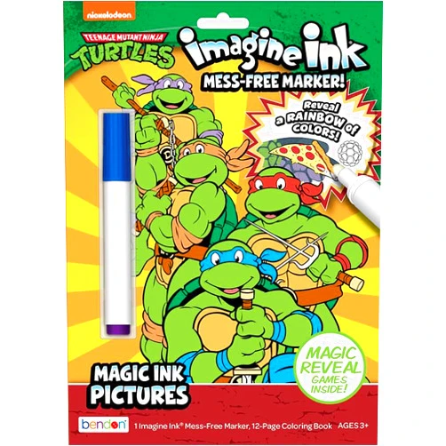 Bendon TMNT Imagine Ink | Teenage Mutant Ninja Turtles Imagine Ink | TMNT Coloring Book | Magic Ink Mess Free Marker | 12 Pages