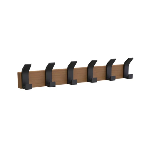 OLETNY Wall Mounted Coat Rack - Walnut Wood Board with Metal Coat Hooks Hanger, 6 Black Literary Rustic Hooks Rail Wall Mount for Hanging Towel，Coats, Clothes, Bags, Hat