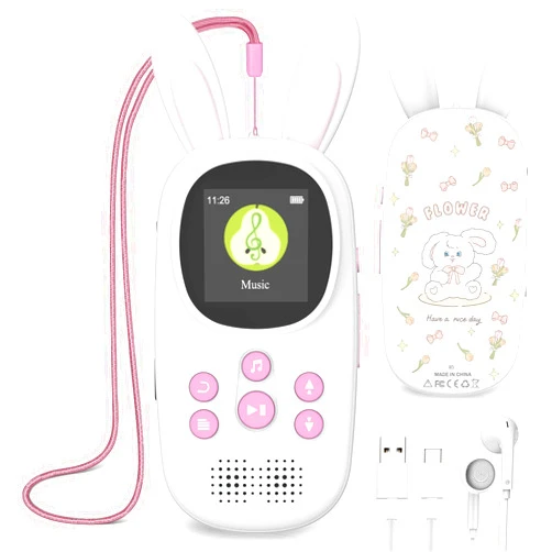 ChenFec 16GB Music MP3 Player for Kids, Cute Bunny Kids Music MP3 Player with Bluetooth, MP3 & MP4 Players with Speaker, MP3 Player with FM Radio, Recordings, Alarm, Pedometer, Stopwatch, Support up to 128GB