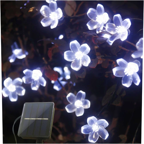 Xingpold Upgraded 39ft 100LED Flowers Solar String Lights Outdoor Waterproof, Solar Flower String Lights for Outside, 8 Modes Cherry Blossom Fairy Lights for Garden Patio Yard Tree Decor (White)