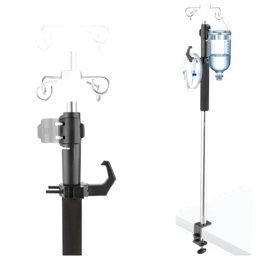 Crilealym Table IV Poles Telescopic,32 to 56In Portable Desktop IV Stand with Storage Bag 4 Hooks IV Bag Holder Frosted Pipe Extension Pole IV Influsion Pole for Home Hospital Clinic (Stainless Steel)