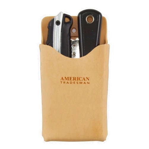 American Tradesman 918C - Leather Box Shaped Tool Pouch w/Clip