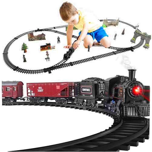 BABY HOME Metal Alloy Model Train Set, Electric Train Toy for Boys Girls, with Realistic Train Sound，Lights and Smoke, Gifts for 3 4 5 6 7 8+ year old Kids