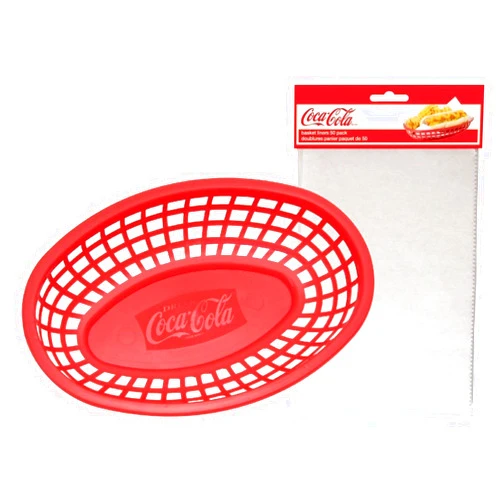 Tablecraft Coke 4pc Food & Snack Red Serving Basket & Liner Set