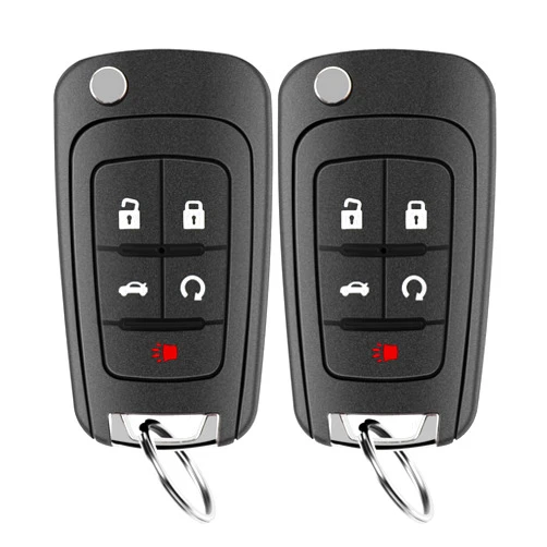 REMOTEAGO 5button Flip Key Fob Replacement Fits for Chevy Equinox Camaro 2010 2011 2012 2013 2014 2015 2016 2017 Cruze Malibu Impala Sonic GMC Terrain Buick Lacrosse Regal Verano Car Keyless Entry (Pack of 2)