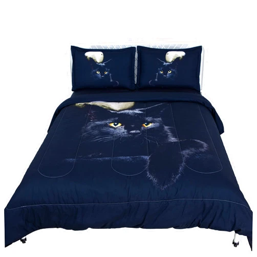AITAZZ Black Cat Comforter Set,3D Cartoon Cat Comforter Twin,Animals Print Bedding Set for Kids Girls Boys Cat Quilt Set with 1 Comforter and 2 Pillow Cases Bedroom Decor