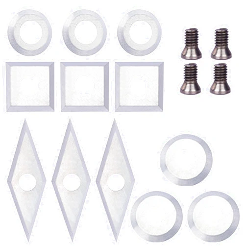 CRAFTFORCE 12Pcs Tungsten Carbide Cutters Inserts Set for Wood Lathe Turning Tools, Carbide Tip Tipped Cutter Replacement Include 0.47in & 0.35 in Round,0.43 in Square,0.39 in Diamond with Pointed Point & Screws