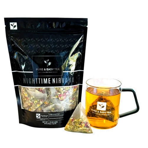 Pure And Easy Tea, Nighttime Nirvana, Sleep Tea, Supports Calmness and Relaxation, Wellness Herbal Infusion, 100% Natural Premium Handcrafted Tea Blend, Caffeine-Free, 20 Tea Bags, 50g/1.75oz