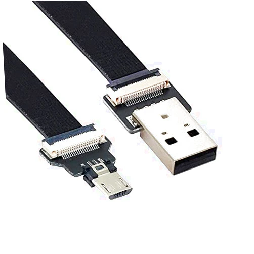 NFHK USB 2.0 Type-A Male to Micro USB 5Pin Male Data Flat Slim FPC Cable for FPV & Disk & Phone 20CM