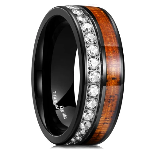 King Will NATURE 7mm 8mm Titanium Ring Black/Silver/Green with Wood Inlay Wedding Band Ring for Men Real Comfort Fit