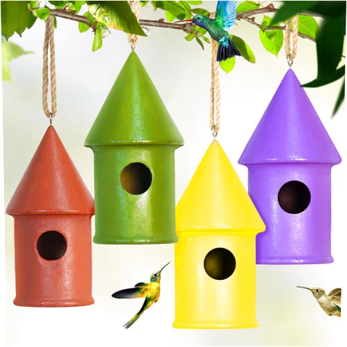 CEDAR ALPHA 4pcs Hummingbird House 2025 New Wooden Bird House Pendant Bird House Bird nest Hummingbird Season Cute Shape for Outside Hanging Distressed Vintage Style, Colorful for Indoor/Outdoor Deco.