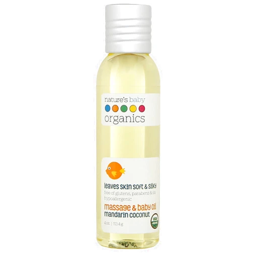 Nature's Baby Organics Baby Oil - Soothing & Hydrating Baby Oil - No Mineral Oil & Non-Greasy - Soft & Healthy Skin - Massage Oil for Newborn & Kids - Sunflower & Olive Oil - Mandarin Coconut - 4 oz