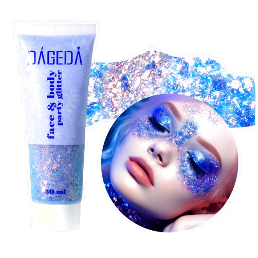 DAGEDA Body Glitter Gel, Face Glitters Body Gel Sequins Shimmer Liquid Eyeshadow, Chunky Glitter for Face Hair Nails, Holographic Cosmetic Laser Powder Festival Glitter Makeup 1.7oz (Mermaid)