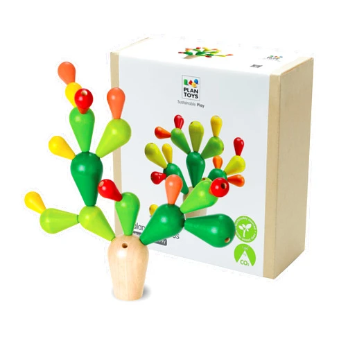 PlanToys® Balancing Cactus | Montessori Wooden Toy for Toddlers | STEM Game for Fine Motor Skills, Logic & Coordination | Eco-Friendly Educational Toy for Kids Ages 3+