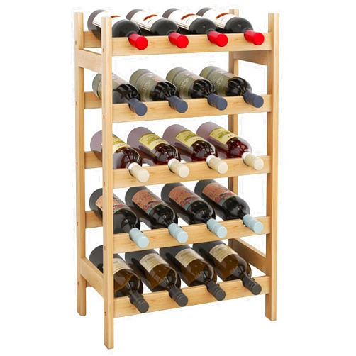 SMIBUY Bamboo Wine Rack, 20 Bottles Display Holder, 5-Tier Free Standing Storage Shelves for Kitchen, Pantry, Cellar, Bar (Natural)