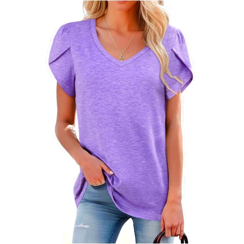 Zeagoo Womens Shirts Casual Short Sleeve Tees Dressy Casual Patel Blouses V Neck Summer Tops