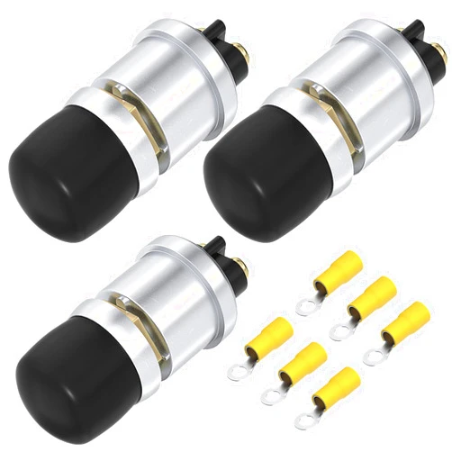DaierTek Push Start Button Switch 12V 50A Heavy Duty Momentary Push Button Switch Waterproof Weatherproof Engine Starter Marine Horn Button 12 Volt for Auto Motor -3pcs