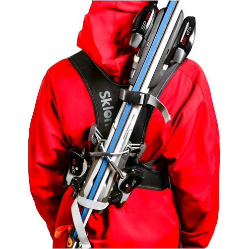 Sklon Adult Ski and Pole Carrier Strap Harness - Avoid the Struggle and Easily Transport Your Skis and Poles on Your Back - Light and Compact - HoneyComb Black