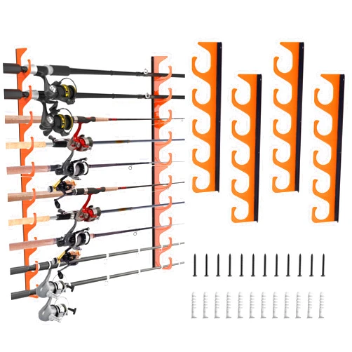 ZEAKOC Fishing Rod Holders for Garage, Rubber Coated Metal Fishing Pole Holder, Horizontal Wall Mount or Ceiling Mount Rod Rack