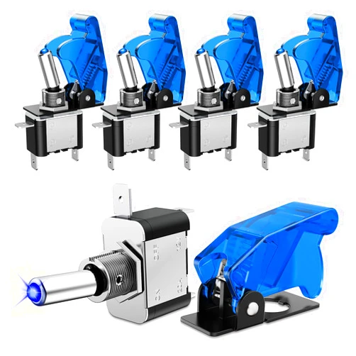 Nilight 5PCS LED Toggle Switch ON Off 12V Blue Lighted Aircraft Safety Cover Heavy Duty 20A SPST 3 Pin Rocker for Automotive Cars Trucks Boats Racing Cars,2 Years Warranty