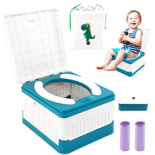 Fabulas Portable Potty for Toddler Travel, Foldable Travel Potty Training Toilet Seat for Kids Boys Girls, Emergency Mobile Toilet In Car for Camping Outdoor Indoor, with 30 Disposable Bags, Blue