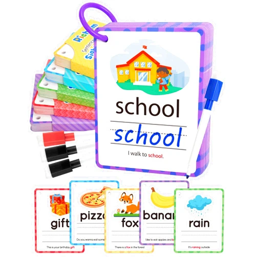 Richtim Sight Words Kids Learning Flash Cards: 300 Dolch Sentence Build Word Games, Reading Vocabulary Handwriting Practice Card with Picture, Educational Toy for Kindergarten Preschool 3 4 5 Year Old Toddler