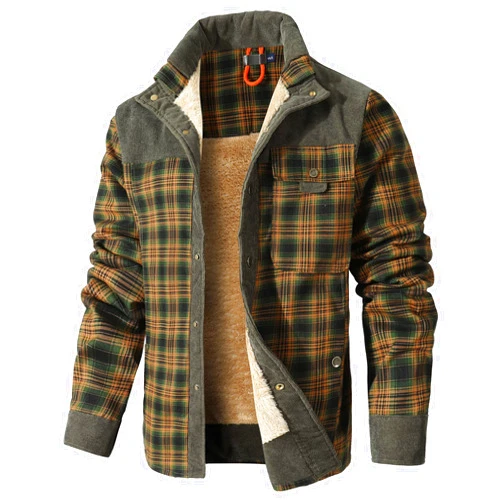 HYPESTFIT Men's Corduroy Plaid Sherpa Lined Flannel Shirt Jacket Fleece Coat