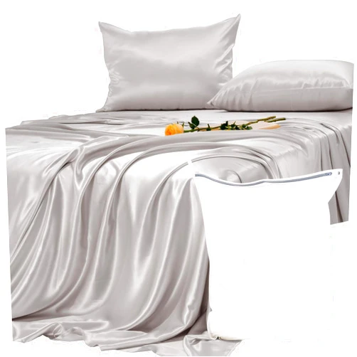 PROMEED 100% Mulberry Silk Sheet Set King Size 23 Momme, Pure Grade 6A+ Silk Bed Sheets 4pcs Set with Flat Sheet, Fitted Sheet and Pillowcases, Machine Washable (Light Grey, King)